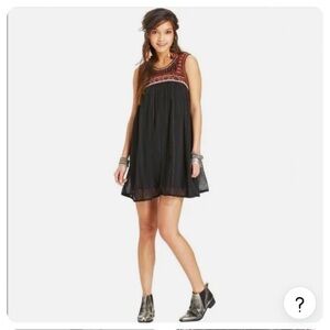 Free People Aztec Bib Beaded Embroidered Sleeveless Mini Dress (lined)